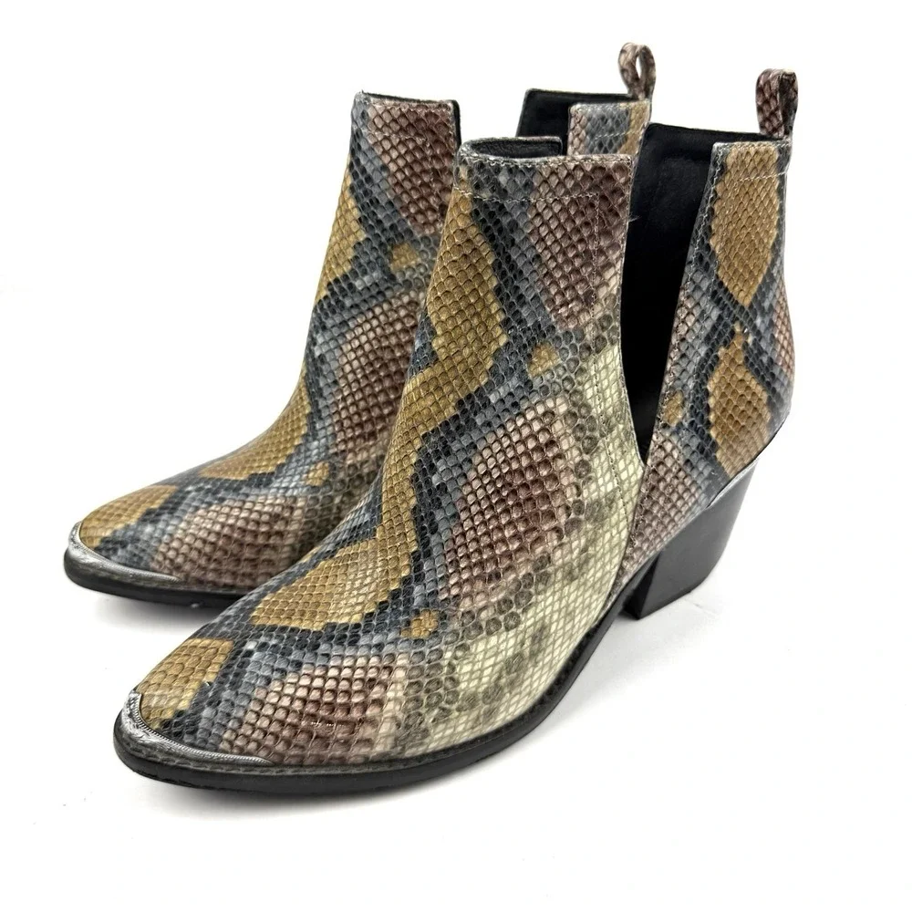 Jeffrey Campbell Cromwell Ankle Boots 9 Snakeskin Leather Slip On Cutout Bootie